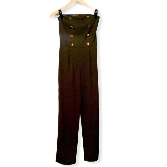 Maru jumpsuit strapless black wide leg slits M - Picture 1 of 13